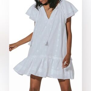 White Eyelet Flutter Sleeve V-Neck Sundress